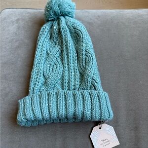Siera Women's Blue Knit Pom-Pom Hat